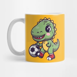 Cute baby dinosaur playing football Mug